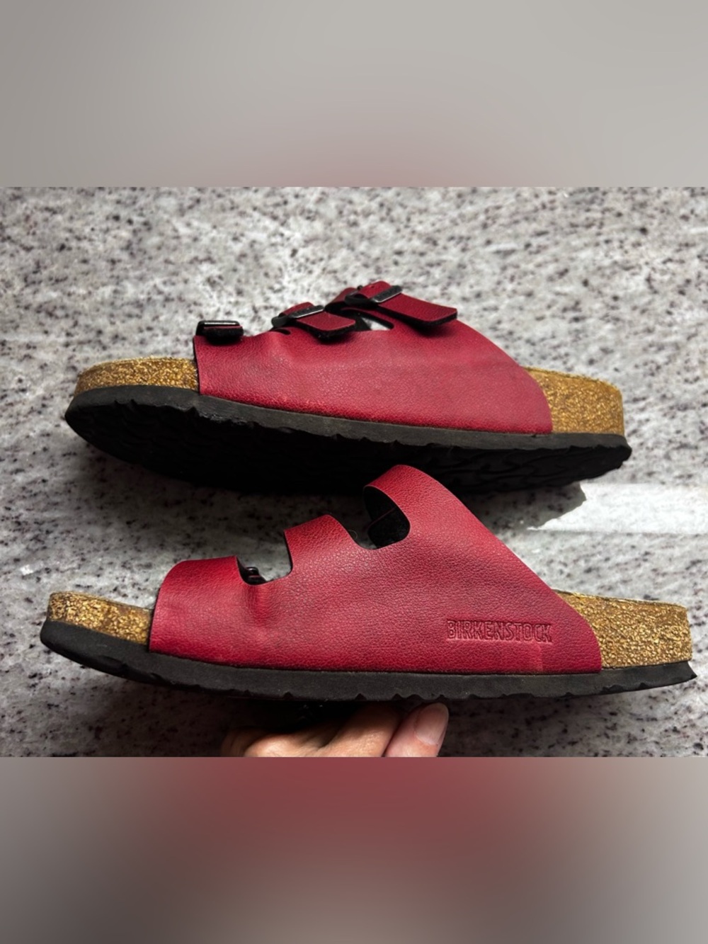 Birkenstock Red Triple-Strap Cork Footbed Sandals womens size 7 ==mens 5 - Picture 5 of 8